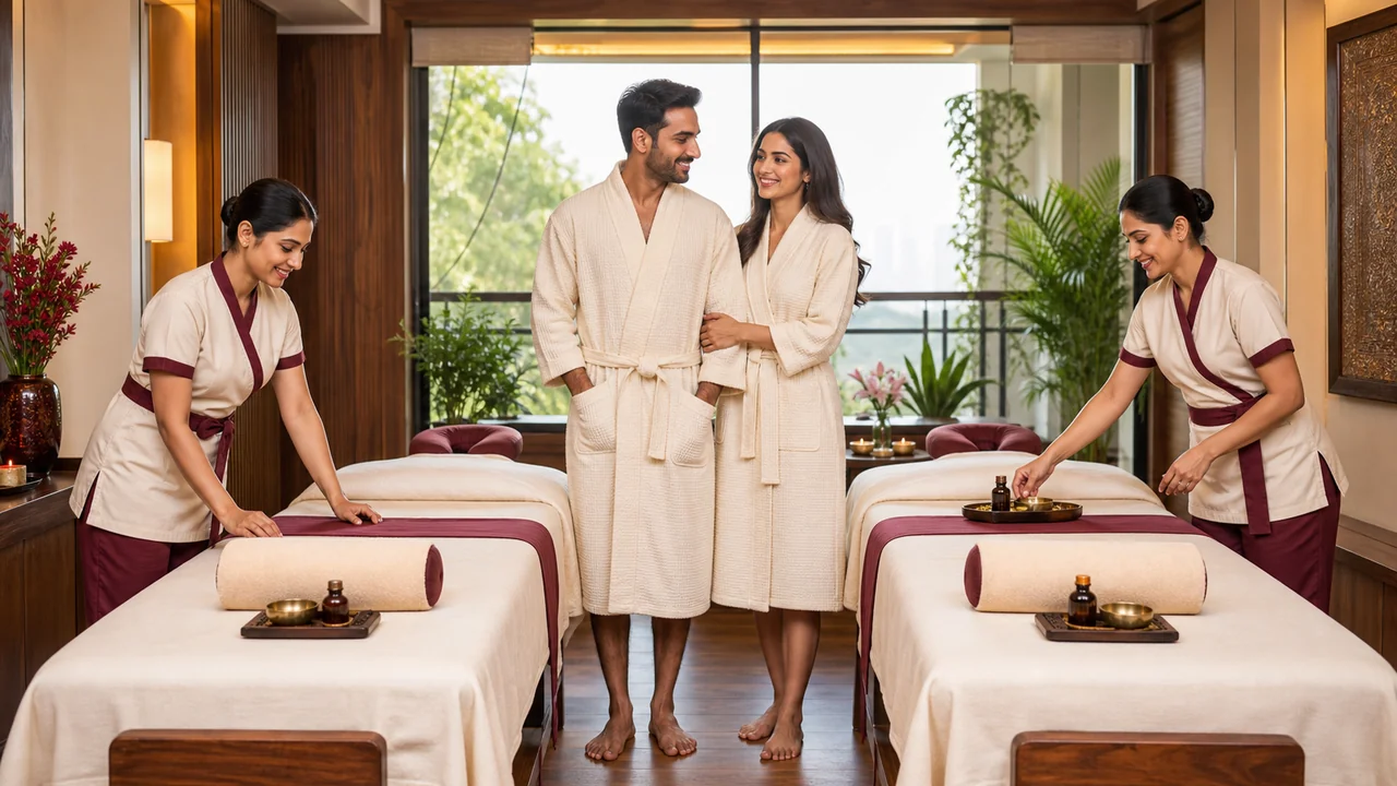 Adult couple enjoying a serene massage setting