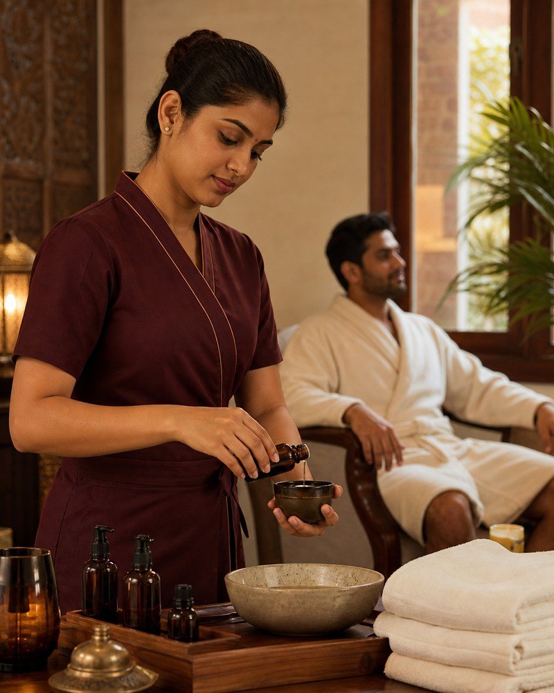 Therapist preparing aromatherapy oils
